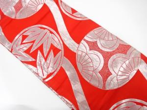 アンティーク　よろけ縞に梅笹模様織り出し丸帯（材料）